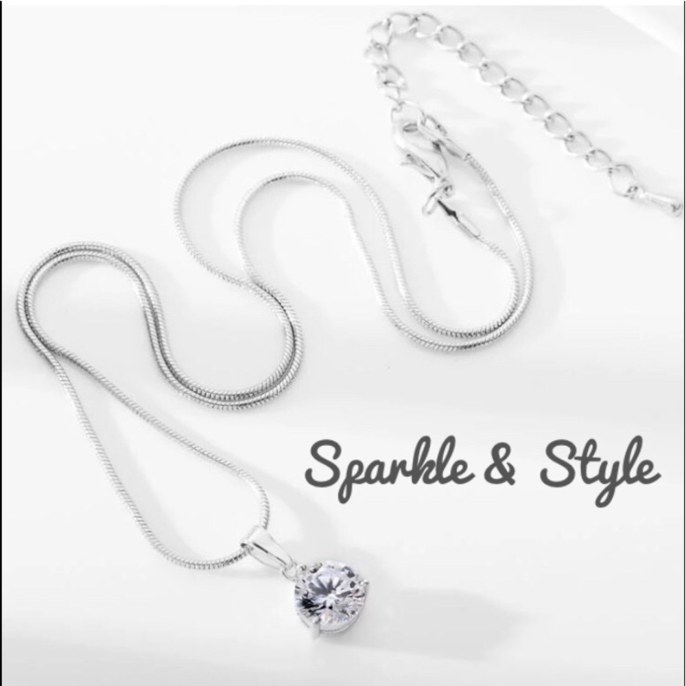 New Silver Diamond Earrings and Necklace set - Picture 4 of 5